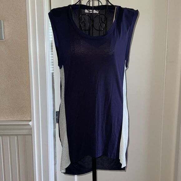 Navy / silver top w draped back NWOT S - Picture 1 of 7